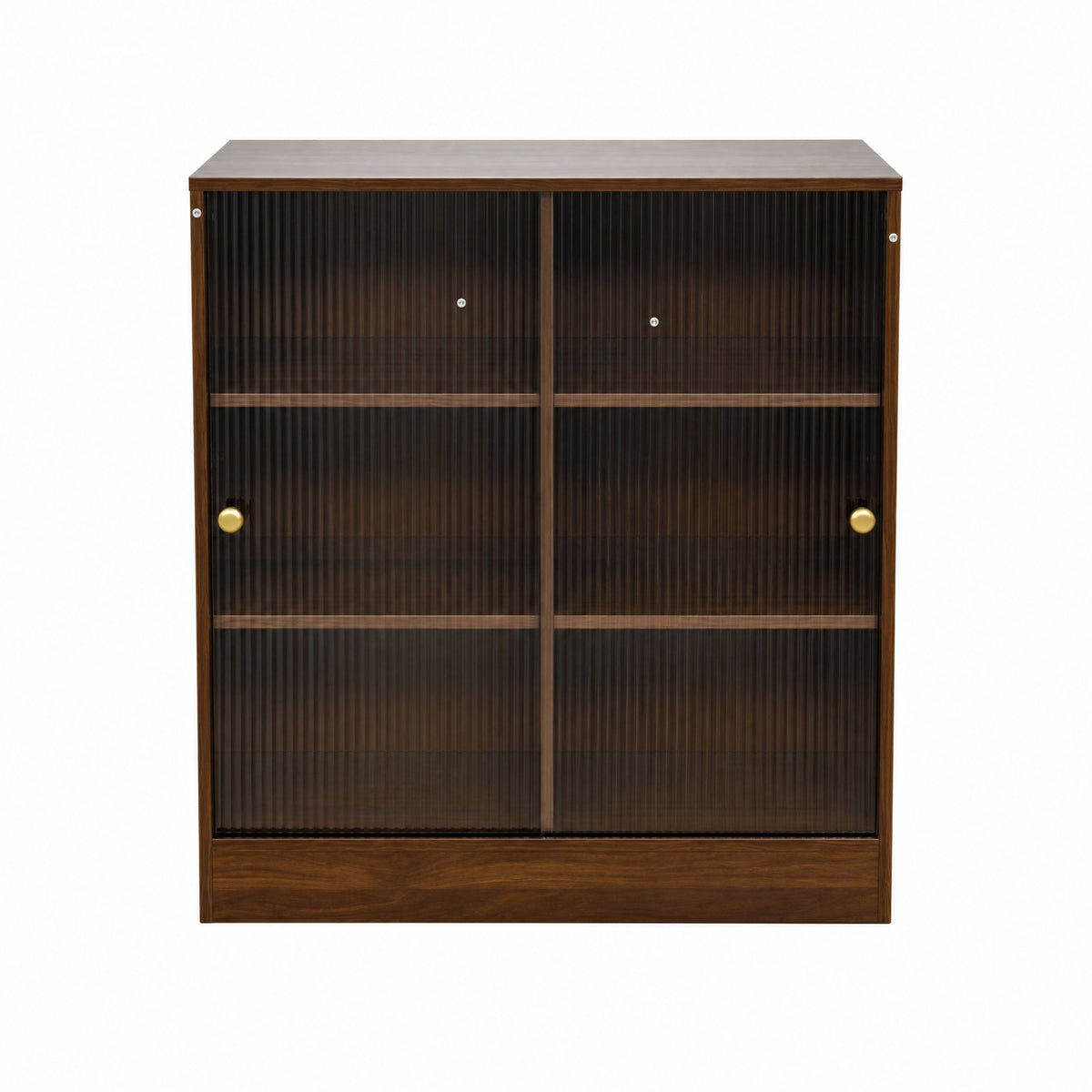 Bookshelf with 2-Door  Glass Cabinet, 3-Tier Open Storage Book Case, Modern Display Storage Cabinet for Living Room, Home Office