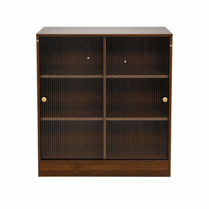 Bookshelf with 2-Door  Glass Cabinet, 3-Tier Open Storage Book Case, Modern Display Storage Cabinet for Living Room, Home Office