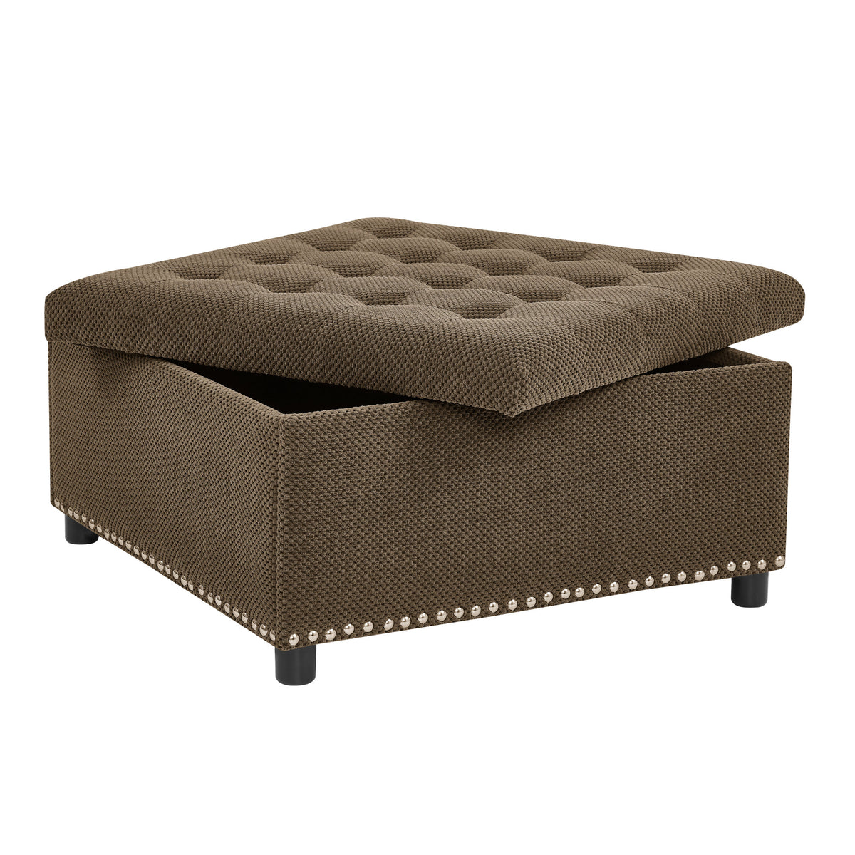 Storage Ottoman, Tufted Footstool, Nailhead Trim Ottoman, Square Storage Ottoman, Upholstered Coffee Table, Bedroom Storage, Living Room Accent, Dark brown Ottoman, Small Space Furniture, Home Decor.