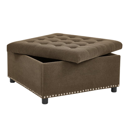 Storage Ottoman, Tufted Footstool, Nailhead Trim Ottoman, Square Storage Ottoman, Upholstered Coffee Table, Bedroom Storage, Living Room Accent, Dark brown Ottoman, Small Space Furniture, Home Decor.