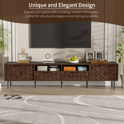 Modern 78 inch TV Stand for TVs up to 85 inches, Walnut Finish with Closed Storage, Soft-Closing Hinges, Iron Legs