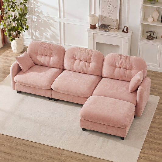 Modular Sectional L Shaped Couch With Ottoman,Premium Chenille Fabric,Quilted Pleated Design,Ergonomic Design  Easy Install,Fits Bedrooms,Living Rooms Reading Nooks,Pink