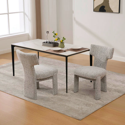 22.05" Wide Modern Upholstered Chenille Dining Chair Set of 2 with Rubberwood Legs, Armless Curved Back Accent Chairs for Living Room Bedroom Restaurant Cafes Dining Room Reception, White/Black