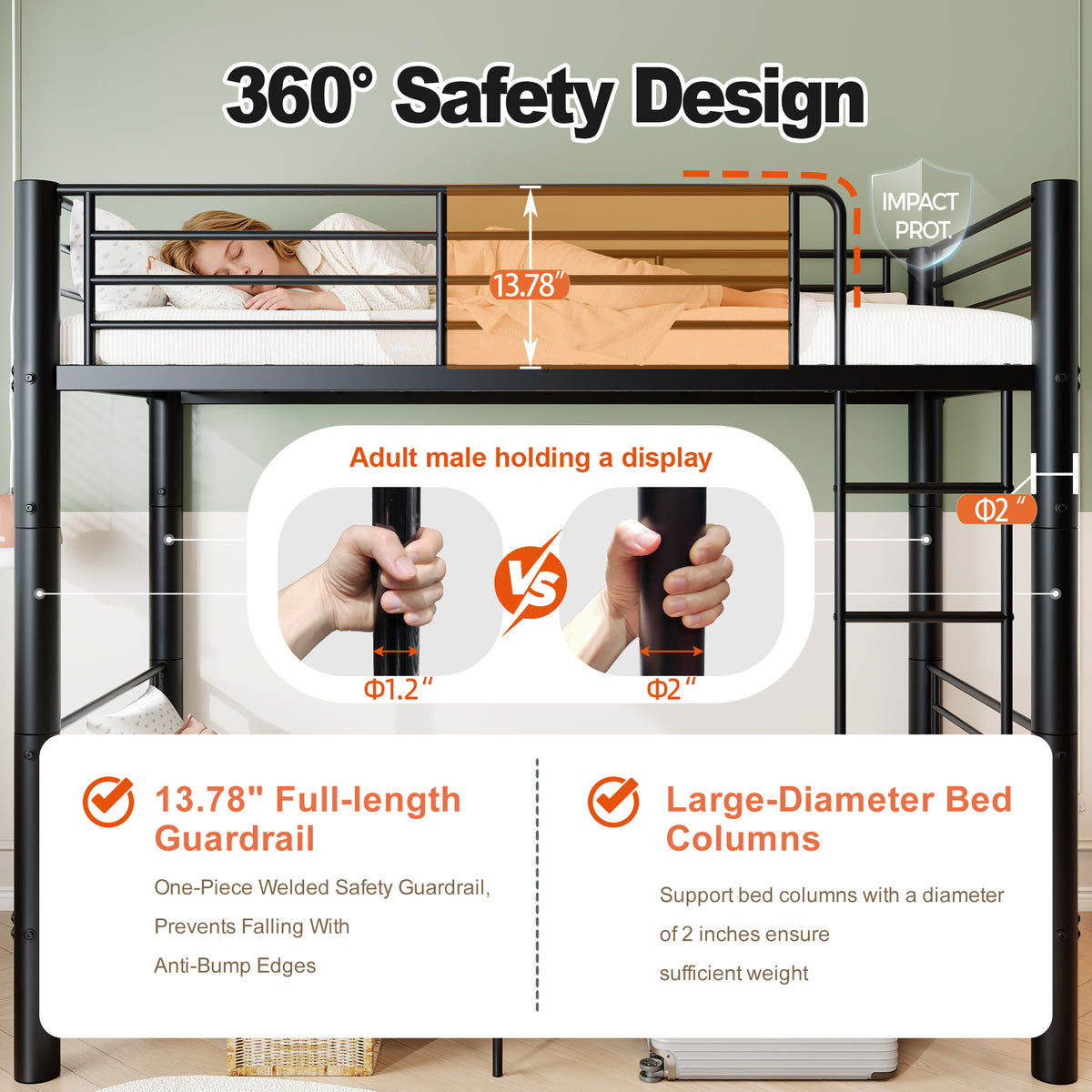 Twin Over Twin Metal Bunk Bed, 2-Inch Heavy-Gauge Tubing, Detachable 2-in-1 Platform Beds with Safety Rails & Wide Ladder, Quiet & Stable Frame Perfect for Small Rooms, Kids and Adults, Black