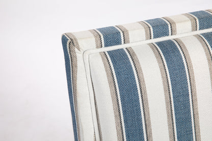 Upholstered Accent Chair, Vintage Armchair with Solid Wood Legs, Blue and White Striped Linen Fabric and Nailhead Trim for Living Room