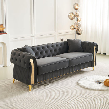 Chesterfield Modern Tufted Velvet Living Room Sofa, 84.25''W Couch,Dark Grey