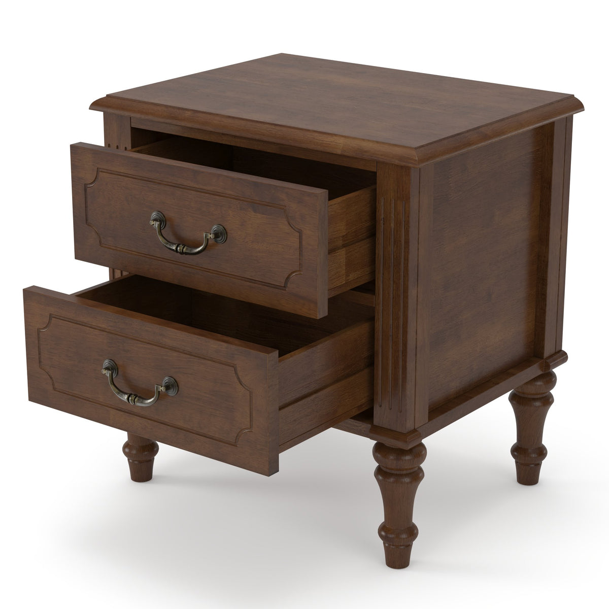 Farmhouse Nightstand with 2 Drawer, Traditional Wood Bedside Table, Wood Storage End Table with 4 Solid Wood Feet, Metal Handle, Traditional wood-on-wood drawer glides, Easy Assembly, Walnut,2-Piece