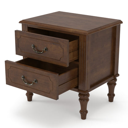 Farmhouse Nightstand with 2 Drawer, Traditional Wood Bedside Table, Wood Storage End Table with 4 Solid Wood Feet, Metal Handle, Traditional wood-on-wood drawer glides, Easy Assembly, Walnut,2-Piece