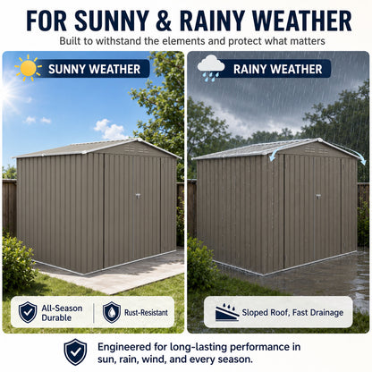 8*6 FTOutdoor Metal Storage Shed, Galvanized Steel Panel Tool House with Lockable Double Door & Built-in Vents for Backyard Garden Equipment Storage Olive Grey(7.84*5.71 FT)