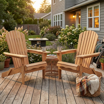 Wooden Outdoor Folding Adirondack Chair Set of 2, Cedar Material, Honey Brown, Space-Saving Design