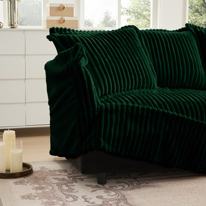 L-Shaped Slipcovered Sectional Sofa Couch, Comfy Deep Seat Cloud Couch with Convertible Ottoman & 2 Big Pillows, Modern Oversized 3 Seater Slipcovered Sofa Set for Living Room Office, Green Corduroy