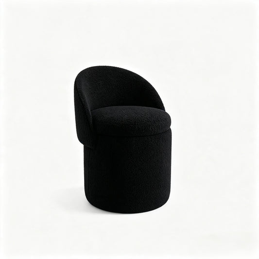 Makeup stool with Storage, Upholstered  Vanity Stool with Foldable Backrest Modern Cylindrical Footrest Stool for Living Room Bedroom,Makeup Room, Dressing,Black
