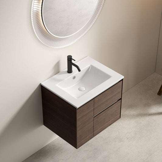 24 inch Bathroom Vessel Sink, Ceramic Bathroom Vanity Sink Top with Overflow, No Drain Convenient for Storing Personal Items - Glossy White