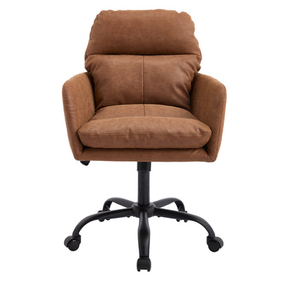 Artificial leather, PU leather, black base, adjustable in height, suitable for office, bedroom, dressing table and other environments. An office chair.Brown