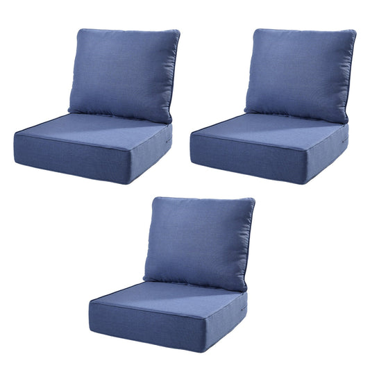 6" Thicker Outdoor Chair Cushion 3 Sets-24"x22"x6" Waterproof Patio Furniture Cushions with Removable Cover 28D High Density Sponge Filling Thicken Outdoor Patio Cushions-Blue