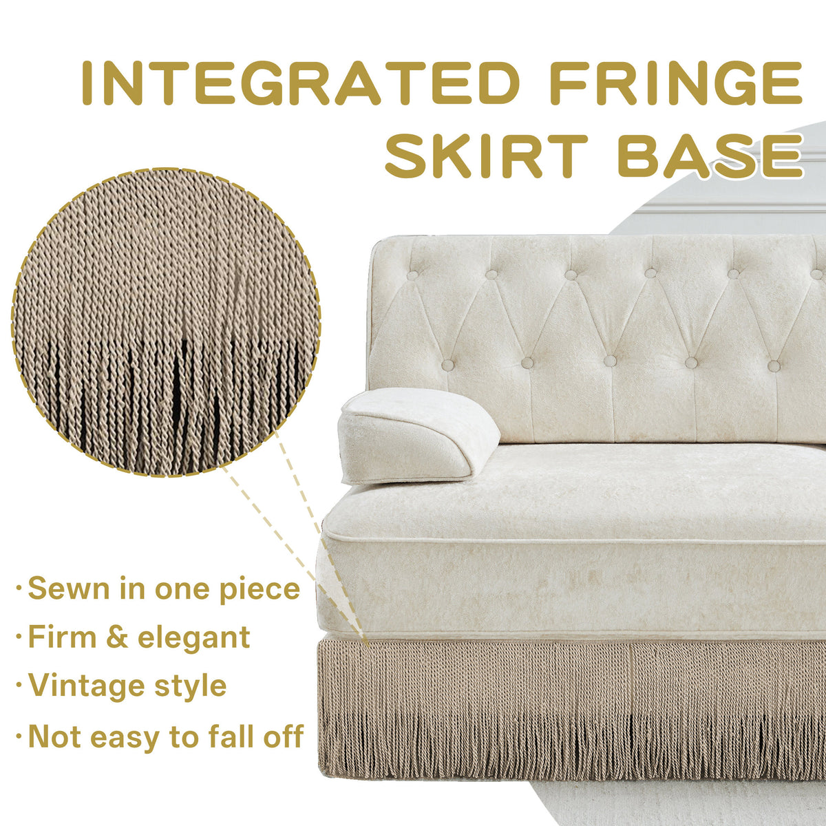 Soft Velvet Fabric Chesterfield Style Sofa, Button Tufted Design, Floor-grazing Tassel Fringe Skirt, Easy to Assemble, Free Combination