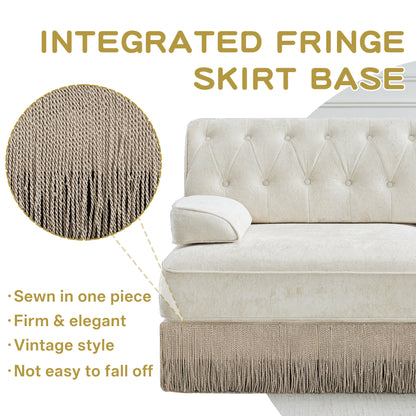 Soft Velvet Fabric Chesterfield Style Sofa, Button Tufted Design, Floor-grazing Tassel Fringe Skirt, Easy to Assemble, Free Combination