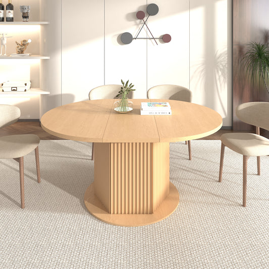 Round Dining Table for 4-6 People,  Kitchen Table with Bump Texture Base, Wooden Dinner Table for Dining Room Family Gathering