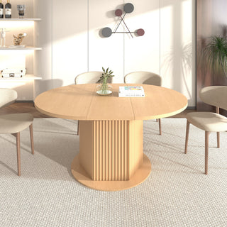 Round Dining Table for 4-6 People,  Kitchen Table with Bump Texture Base, Wooden Dinner Table for Dining Room Family Gathering