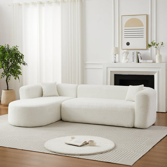 [Video]109.4" Modular Sectional Sofa Luxury Modern Curved Back Sofa,Chenille fabric two throw pillows,Minimalist Comfortable L-Shape Boneless Cloud Couch (Left Chaise beige) old sku: W3505S00051