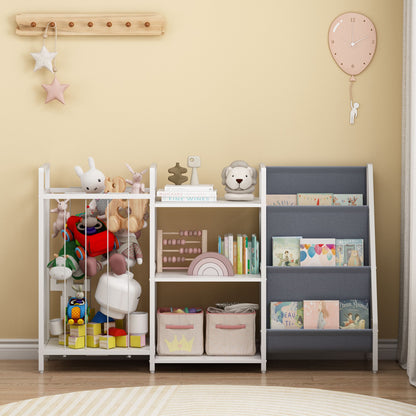Kids Bookshelf and Toy Storage, 3-in-1 Book Shelf for Kids Rooms, Sling Baby Bookcase with Stuffed Animal Storage, Toddler Montessori Bookshelf for Nursery, Playroom, Kindergarten, Gray