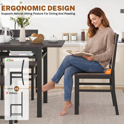 Dining Table Set for 6 with Storage Chairs, Wooden Kitchen Table Set, Farmhouse 5-Piece Dining Room Furniture, Compact Dinette Set for Small Space, Breakfast Nook, Apartment