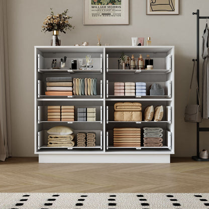 White Dresser, Long Dresser with 8 Drawers, 47.2''W Wooden Dressers Chest of 8 Drawers, Large Capacity Clothing Storage Cabinet