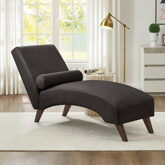 Chaise Lounge Chair with Bolster Pillow, Upholstered in Premium Tech Fabric – Mid-Century Modern Curved Lounger for Living Room, Bedroom & Reading Nook, 400 lbs Capacity, Dark Gray