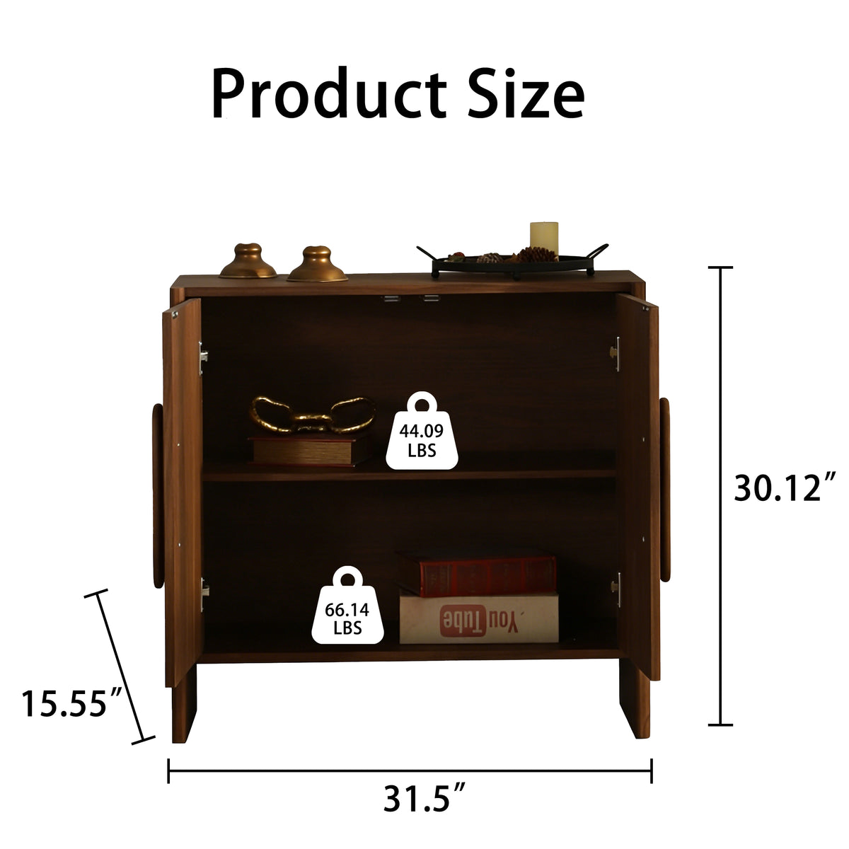 Wood MDF Sideboard Buffet Cabinet, Walnut Brown 2 Door Storage Credenza with Adjustable Shelf, Magnetic Soft Close Door Accent Cabinet for Entryway Living Room Hallway