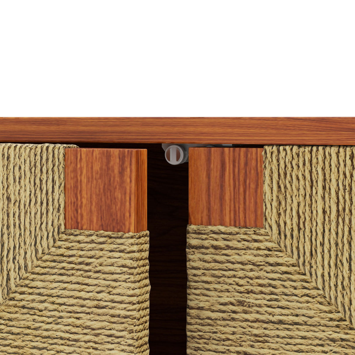 Mid Century Boho Freestanding Accent Cabinet, Handmade Paper Rope Woven Push-to-Open Double Doors, , Adjustable  Shelf, Sideboard Storage Cabinet for Kitchen Entryway  Living Room
