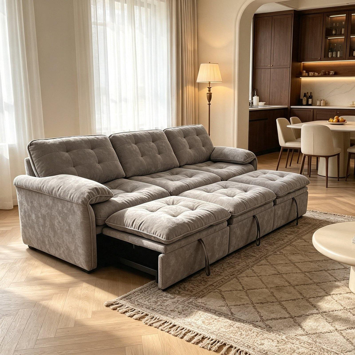 3‑in‑1 Convertible Chenille Sofa Bed, 5‑Level Adjustable Backrest Sleeper Sofa,Chenille Cloud Sofa,Pull-Out Sofa Bed