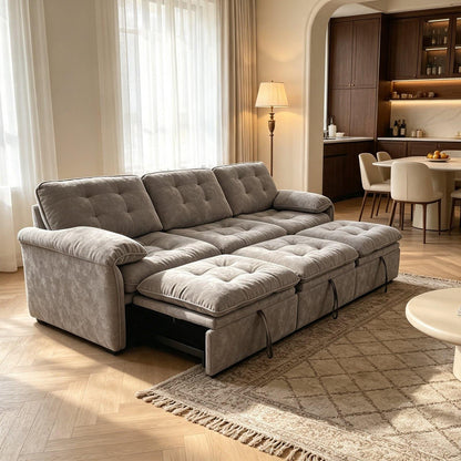 3‑in‑1 Convertible Chenille Sofa Bed, 5‑Level Adjustable Backrest Sleeper Sofa,Chenille Cloud Sofa,Pull-Out Sofa Bed
