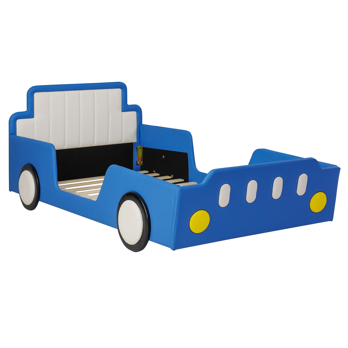 Twin Size Race Car-Shaped Platform Bed with Wheels,Blue