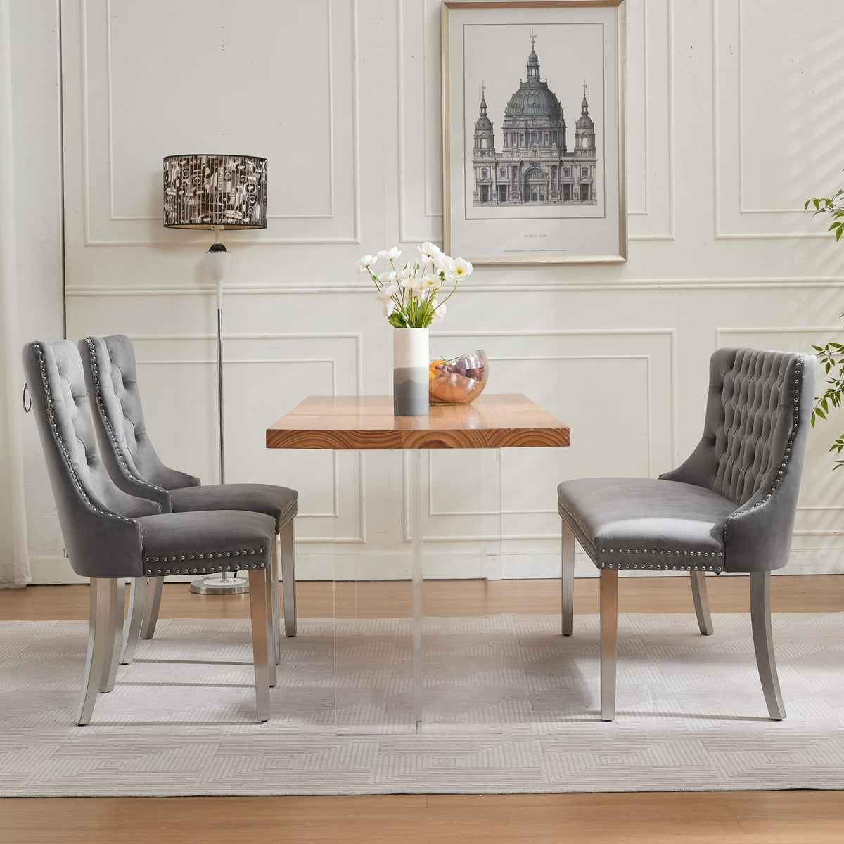 Velvet Double Dining Loveseat Bench, Kitchen & Dining Seating, 2-Seat Tufted Bench w/Handmade Buttons, Wing Back