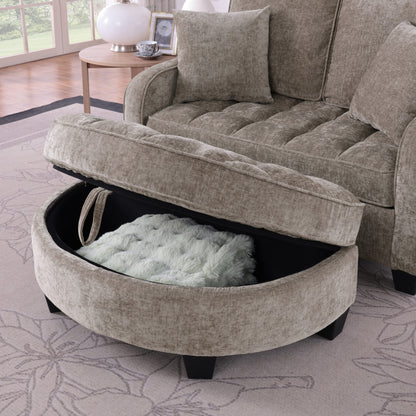 Two-seater sofa, double sofa chaise longue, with irregular armrests and backrests, footrest with storage space – Brown