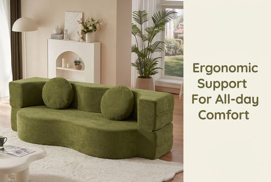 2-in-1 Folding Sofa Bed with Pillow, Twin Sleeper Sofa, Floor & Futon Loveseat Couch, Foam Folding Mattress Sleeper for Living Room, Guest Use, Office, Apartment, No Assembly Required,Green