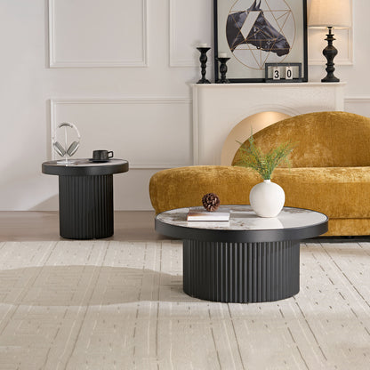 Set of 2 Coffee Table,MDF Round Coffee Table Sintered Stone Tabletop for Living Room Apartment,Leisure Area BLACK