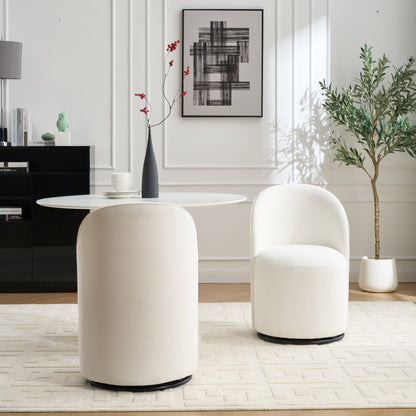 Mid Century Modern Velvet Barrel Chair, 360 Degree Swivel Armless Dining Chair in Cream, Metal and Wood Frame with High-Density Sponge Cushion
