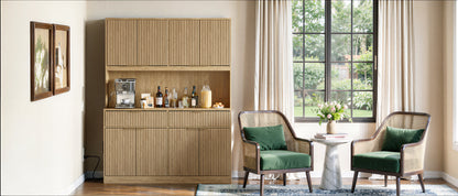 71" Tall Kitchen Pantry Cabinet with Power Outlet, Hollow Open Countertop, Modern Multi-Functional Storage Hutch Cabinet for Dining Room, Entryway and Living Room,Natural