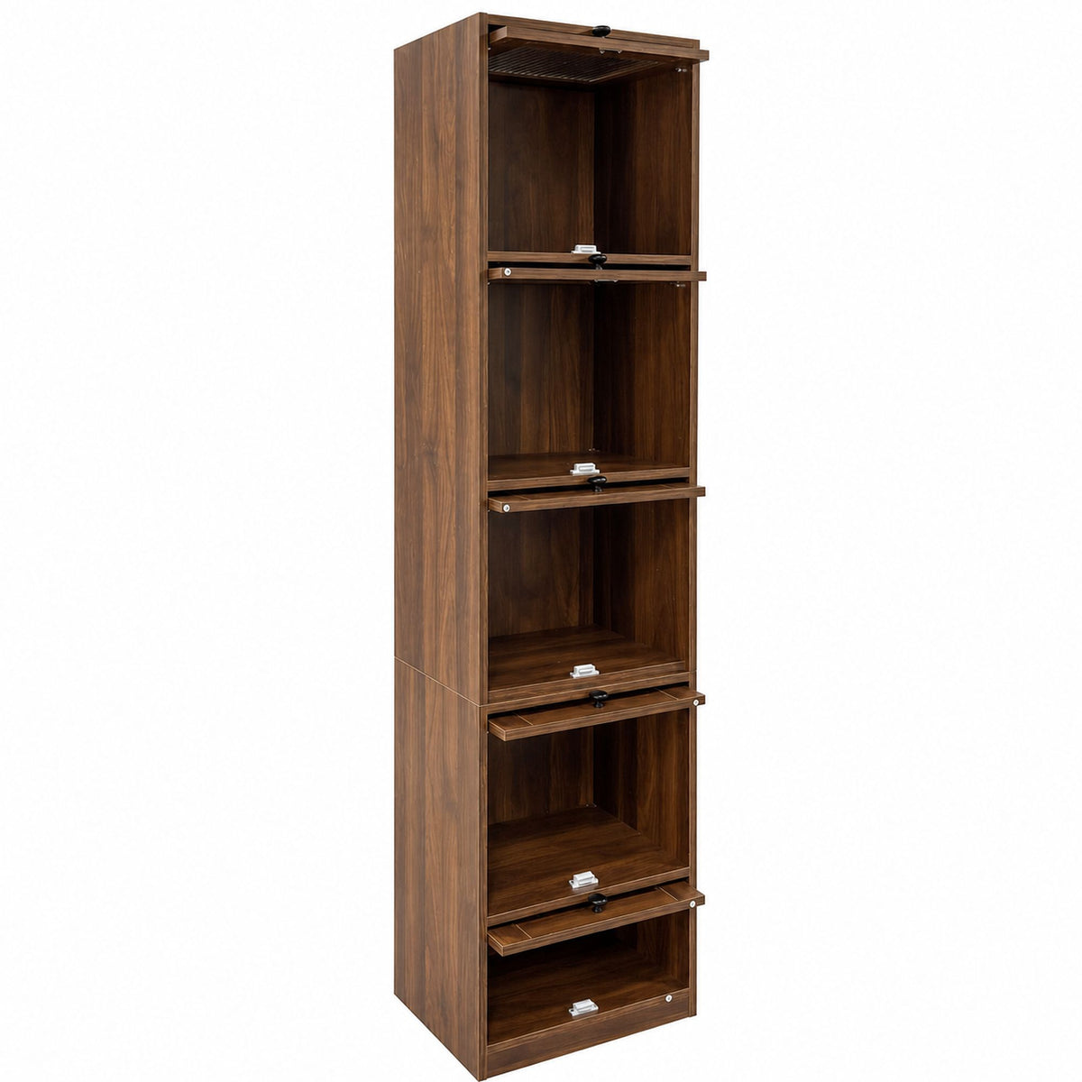 5-Tier Slim Tall Bookcase, Narrow Storage Cabinet with  Glass Flip Up Doors, Freestanding  Display Bookshelf, Vertical Corner Storage Organizer for Living Room, Bedroom, Home Office