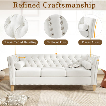 Elegant Transitional 3-Seat Sofa with Flared Arms, Nailhead Trim & Solid Wood Legs, Comfortable Couch