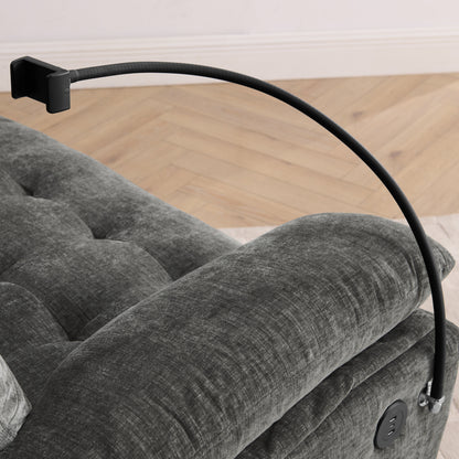 Leisure sofa chair,Double sofa recliner, with manually adjustable backrest, soft padded armrests, side USB charging port and phone stand, comes with a matching storage ottoman-Gray