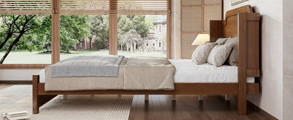 Queen Solid Wood Platform Bed with Headboard Brown Finish & Minimalist Design, Easy Assembly, No Box Spring Needed Traditional Wood Bed Frame.Brown