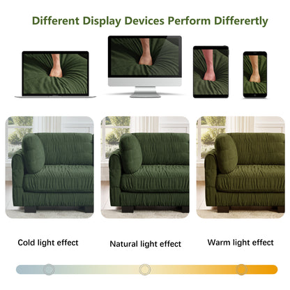 3 Seat Ruched Detailing Chenille Modular Sectional Sofa,High-Density Foam,L Shape Thickened  Back Cushions,Easy Assembly,For Living Room,Bedroom,Green