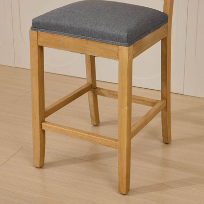 Full Solid Wood Rattan-Back Bar Stool, Matte Linen Cushion with High-Resilience Foam & S-Springs