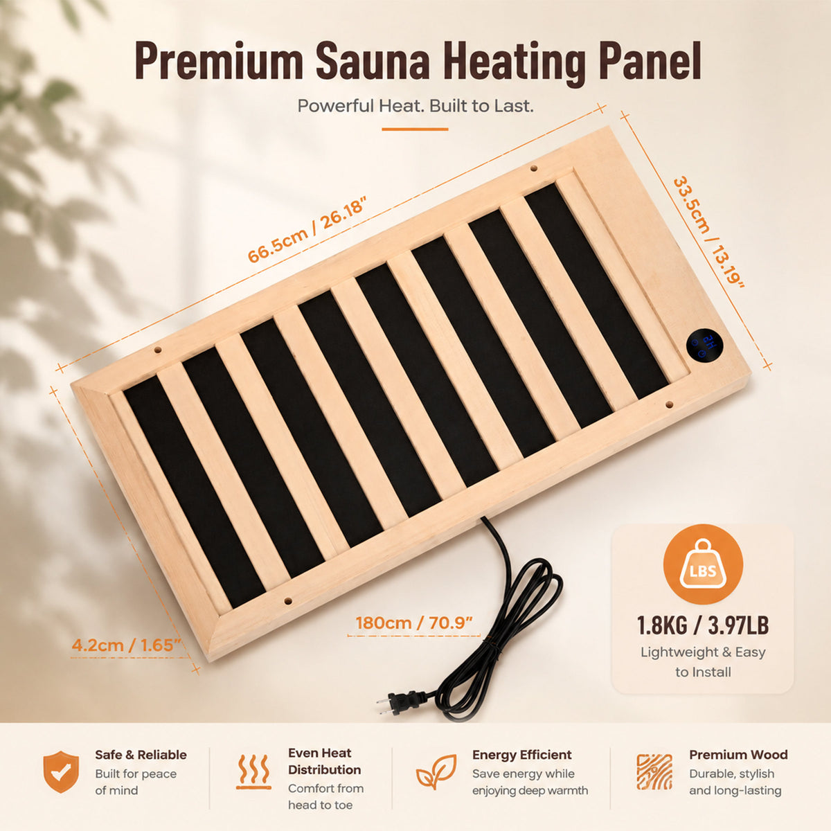 Low-EMF 180W Infrared Sauna Panels with Plug for Home Sauna