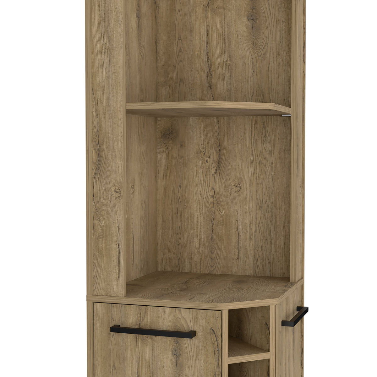 Hans Corner Bar Cabinet, Two Shelves, Five Built-in Wine Rack-Macadamia