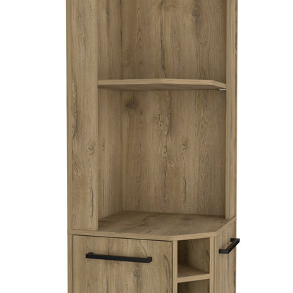 Hans Corner Bar Cabinet, Two Shelves, Five Built-in Wine Rack-Macadamia