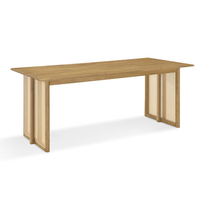 Natural Rubber Wood Dining Table with Natural Plastic Rattan Accents – 70.87''L Indoor Kitchen Table, 800 lbs Capacity