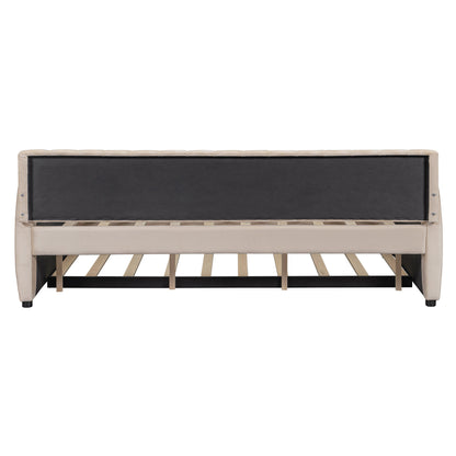 Full Size Upholstered daybed with Trundle and Wood Slat Support, Beige(Old SKU:LP000121AAA)
